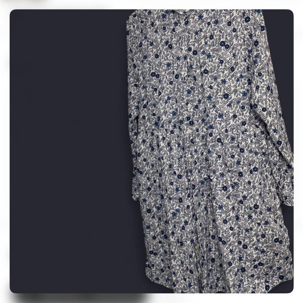 J. Crew Navy and White Leaf Print Shirt Dress size 18